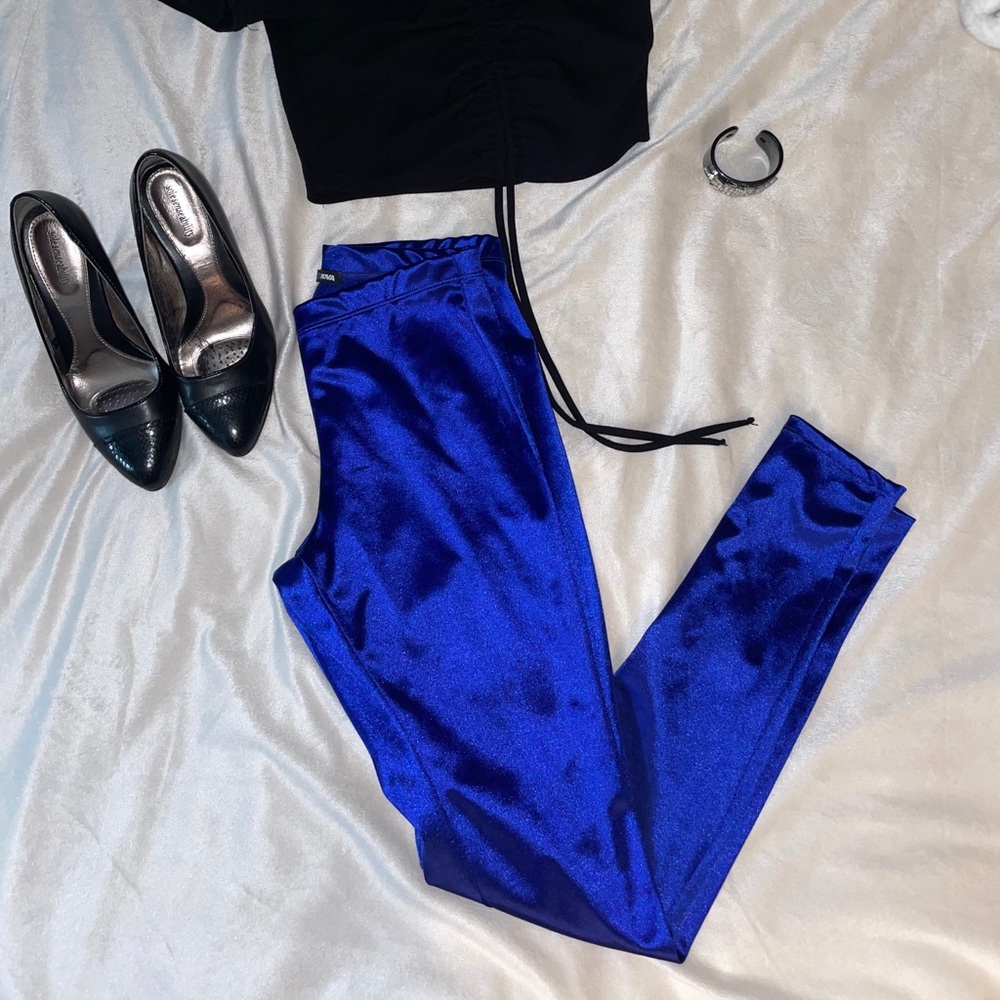 Royal blue satin fashion nova leggings medium